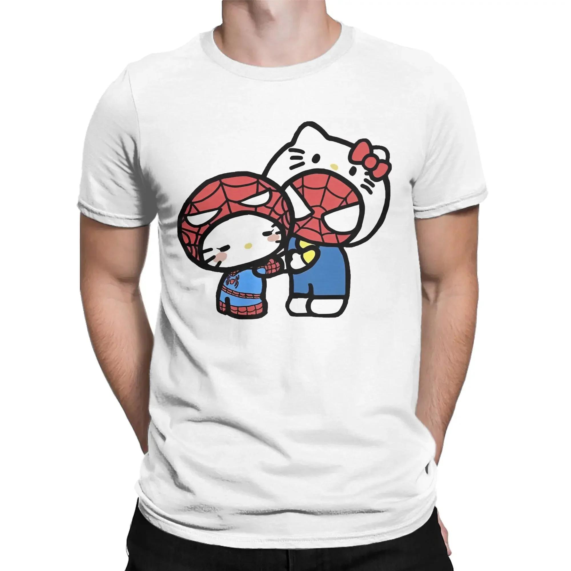 

Футболка Hello Kitty Человек-паук Парень Девушка Мужская Хлопковая Одежда Принт Круглый Вырез Короткий Рукав#Цвет(1) S