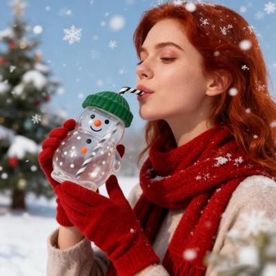 Christmas Glass Tumbler Snowman Penguin Deer Drinking Cup Juice Milk Mug Reusable Holiday Water Bottle for Kids