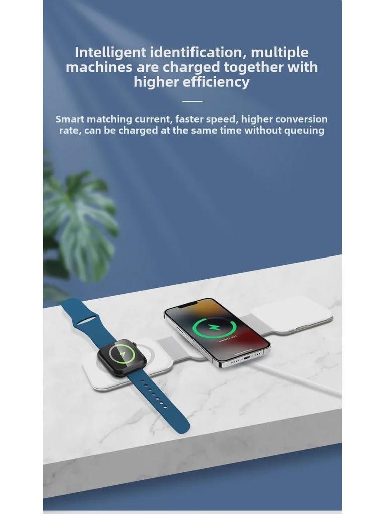 Magnetic 3-in-1 Wireless Charger for Phones, Earbuds, and Watches