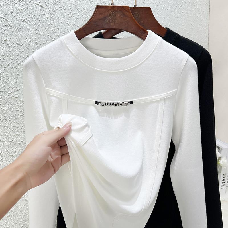 Crew Neck Bottoming Shirt Women's White Autumn and Winter New Design Sense Slim and Thin Long-sleeved T-shirt with Top