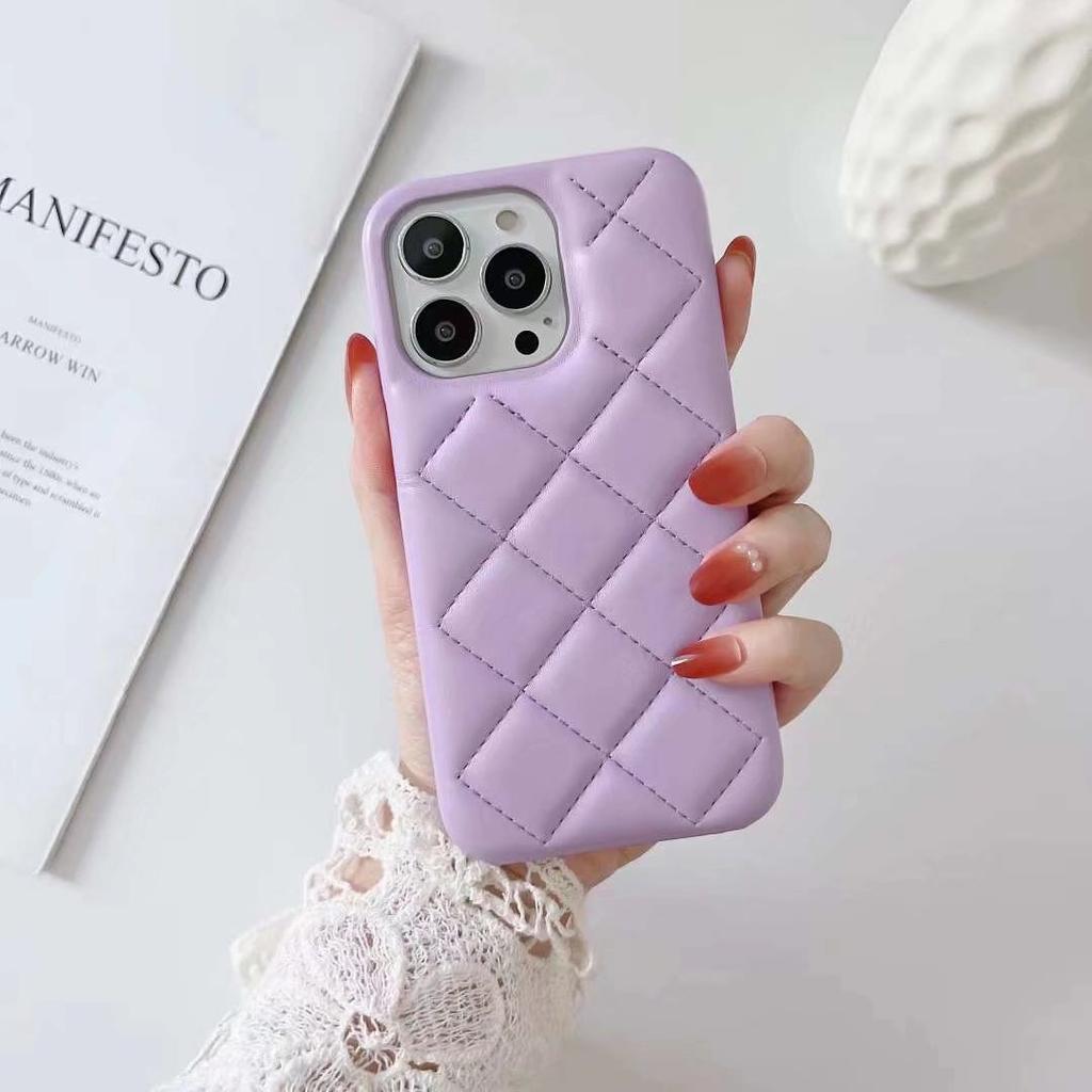 Applicable To iPhone15 Mobile Phone Case 13Pro Small Fragrant Wind Rhombus Three-dimensional Solid Color Leather Case 11Max Small Fresh