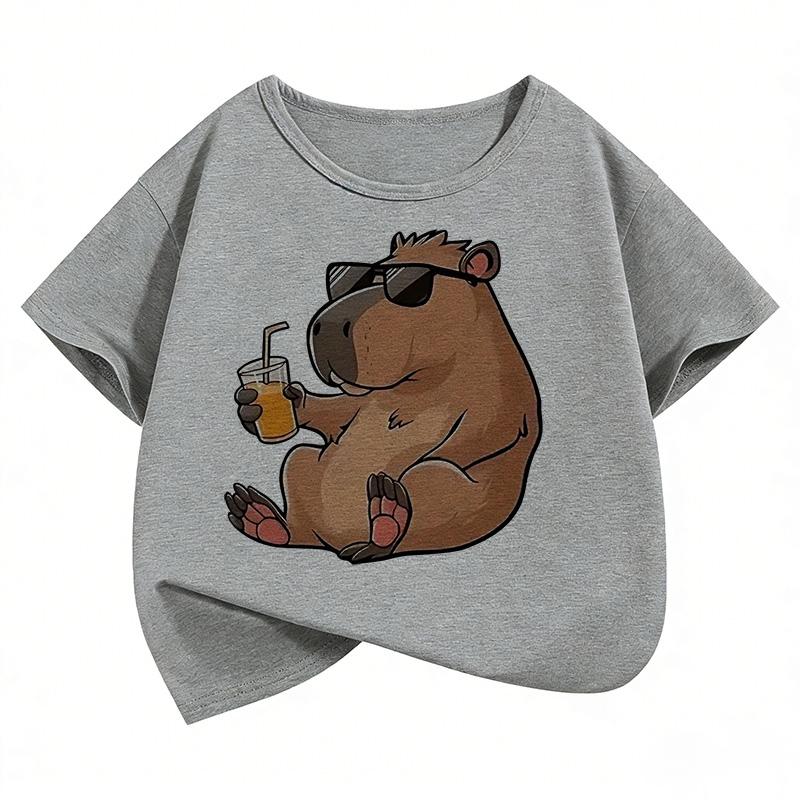 Cute Capybara Kids Summer Clothing T-shirt Tees 2026 New Cartoon Capibara Fashion Short Sleeve Tee Kids Boys Clothing