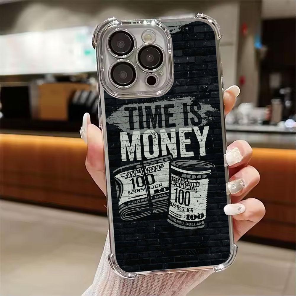 Black Dollar Time Is Money Phone Case for iPhone 11 13 15 16 17 Pro Max 14 Plus 17Air 16E 13 Pro 12 Mini 17Pro Soft Clear Cover