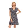 Women Summer V-Neck Chiffon Print Ruffled Sleeveless High Waist A Line Chic Dress S-XXL