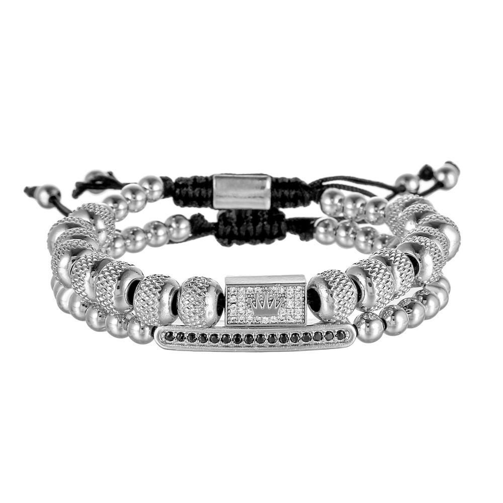 Vintage Crown Men Women Copper Beaded Bracelet With Zircon Stones For Travel Gift