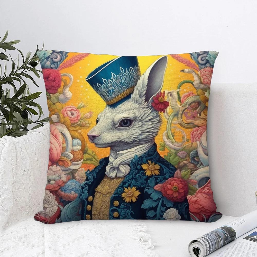 Home Decor Whimsical Animals Fox Rabbit Tiger Bird Pattern Cushion Cover Suitable For Sofa Bedroom Car Pillow Cover