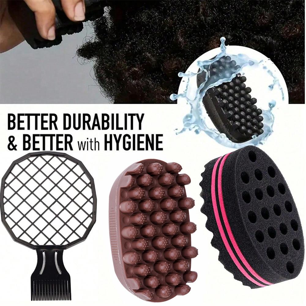 

3 шт./набор Прочная резиновая моющаяся губка для афро-кудрей Мягкая губка для завивки волос Волна Дреды Натуральная вилка Расческа Салонный инструмент для укладки волос