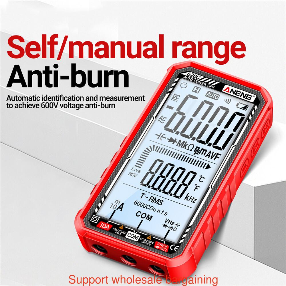 Multifunctional Digital Multimeter Ammeter AC DC Tester 6000 Counts Auto Range Voltmeter DCV ACV Resistance Temperature Measurement Digital Display