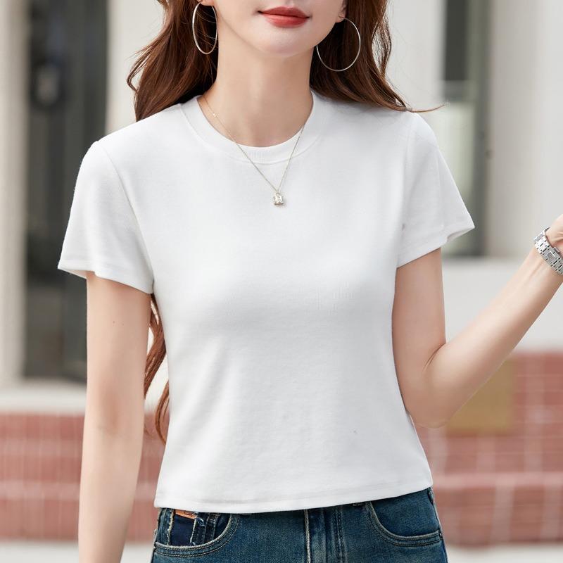 Women's Summer New Slim Thin Short Paragraph Casual Short-sleeved T-shirt Versatile Half-sleeved Bottoming Leakage Navel Clothing