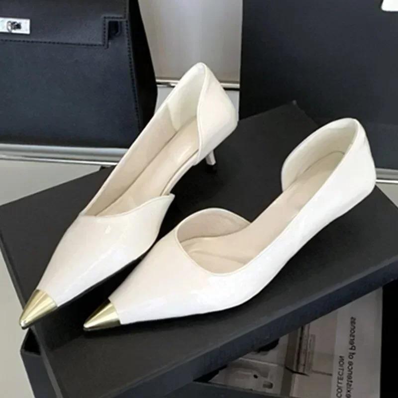 Fashion Elegant Pointed Toe Kitten Heel Pumps Women Fashion Shallow Brand Designer Shoes Comfortable Soft Leather Commuter Office Shoes