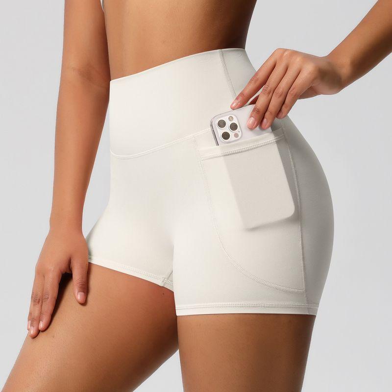 Fashion Nude Feel Brushed Pocket Sports Shorts Women's High Waist Shaping Fitness Shorts Yoga Shorts Tight