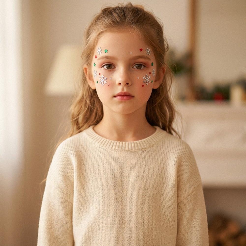 4Pcs Red Green Silvery Rhinestone Eye Body Decals Self-Adhesive Holiday Facial Decals Cards