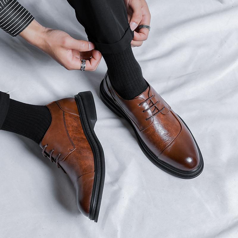 Classic Business Men's Leather Shoes Elegant gentleman style Groom's wedding party Black brown 38-46 Plus size shoes Hot