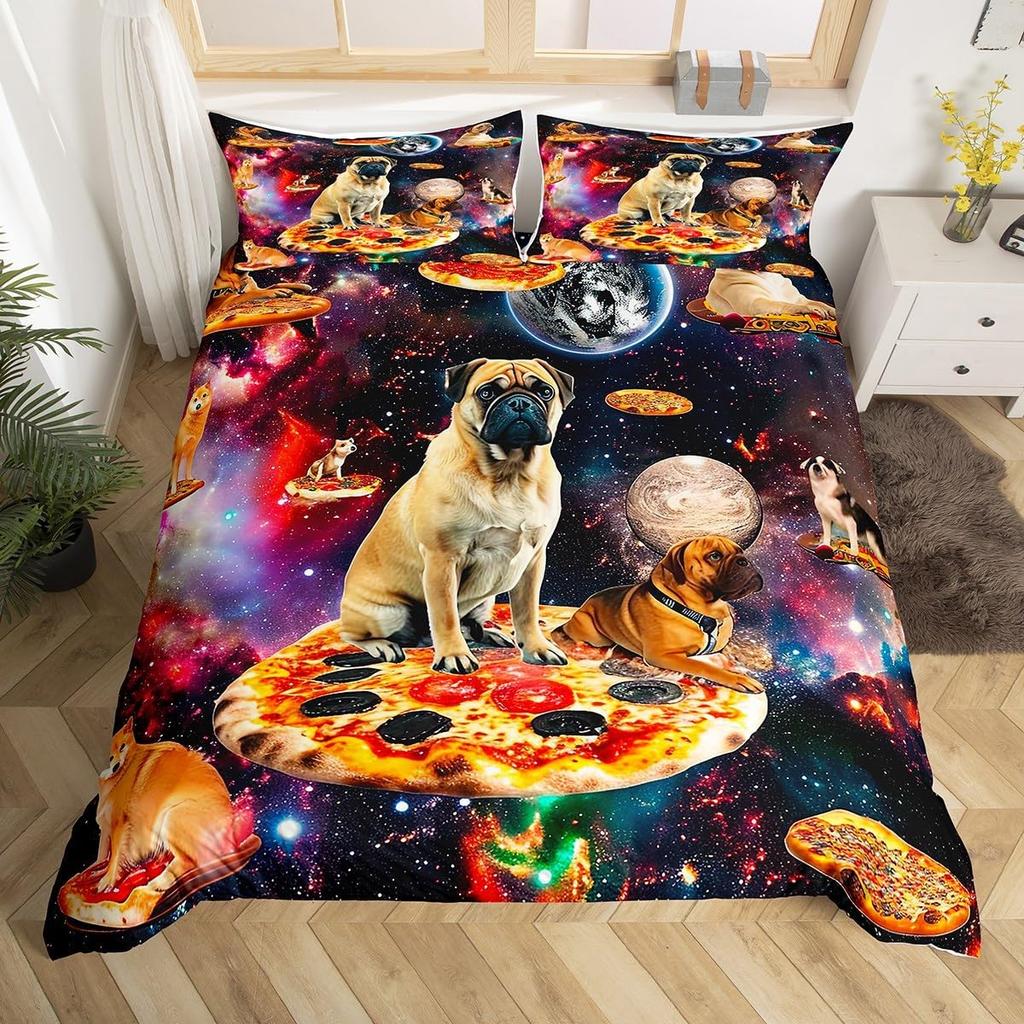 Pet Dog Duvet Cover for Kids Teen Boys Lovely Animal Theme Bedding Set Full Cute Pug Dog Print Comforter Cover with 2 Pillowcase