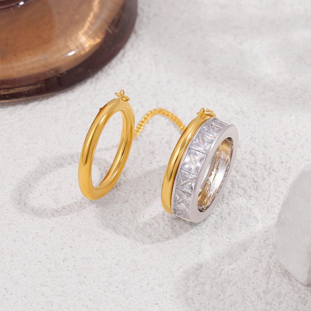 18K Gold Silver Stackable Finger Ring Zircon Hip Hop Jewelry Hand Accessories  for Party Daily Wear