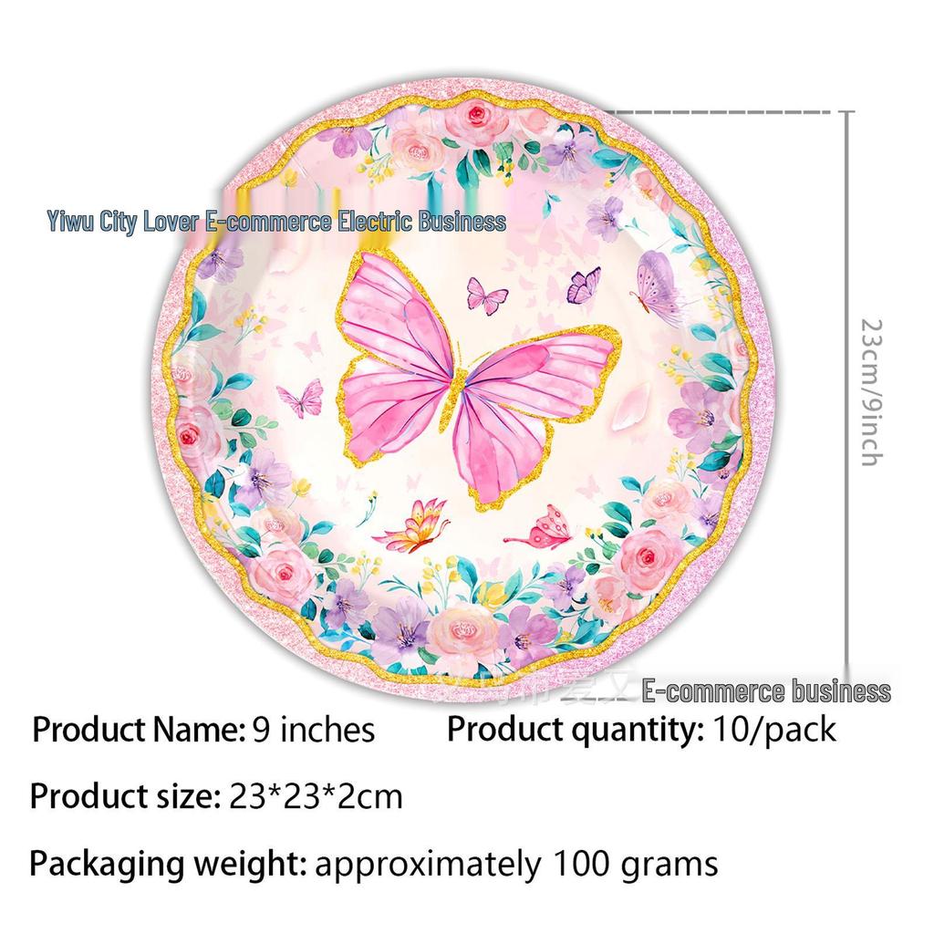 Colorful Butterfly Party Tableware Set: Plates, Napkins & Cutlery for Girl's Birthday.