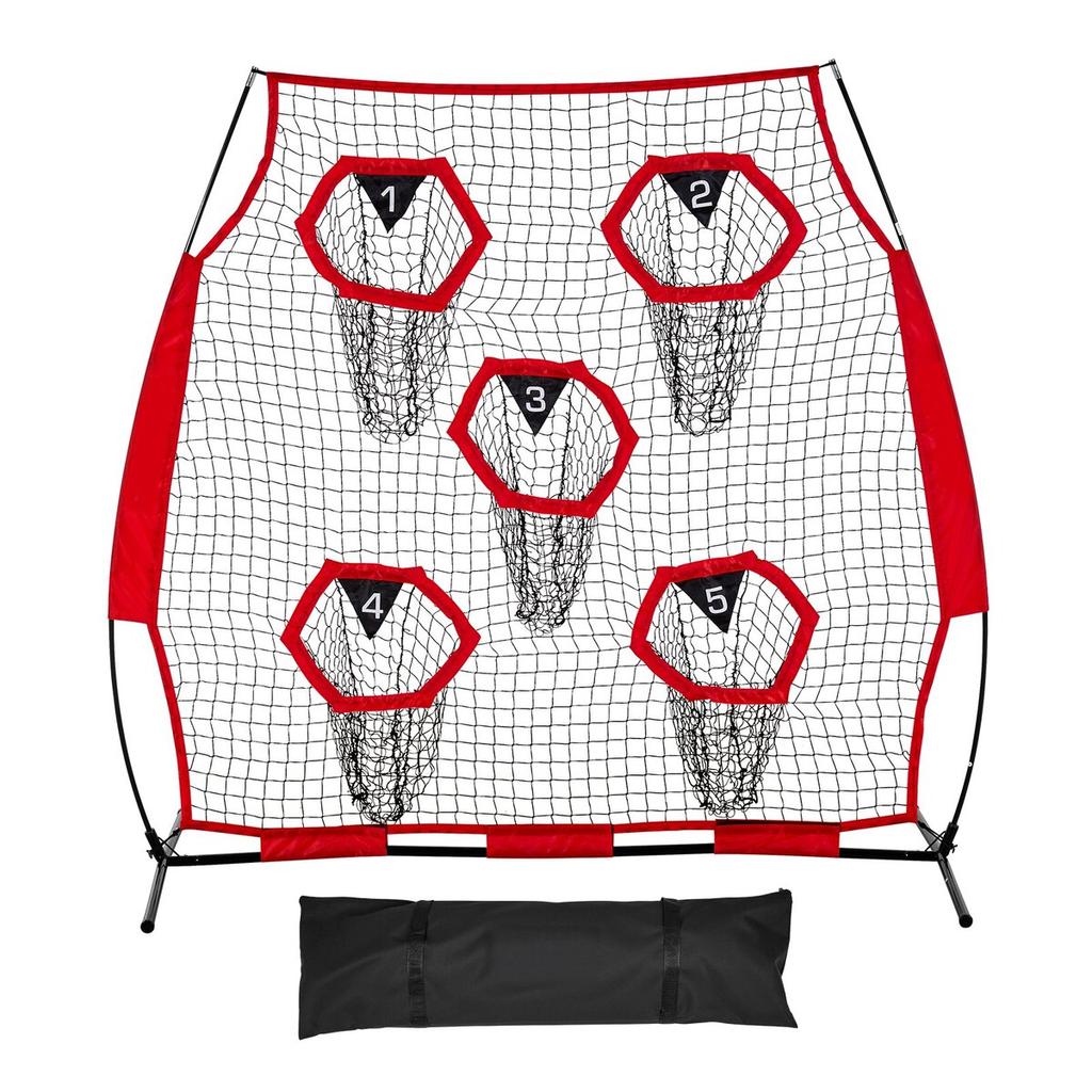 1828.8x1828.8mm Football Trainer Throwing Net, Training Throwing Target Practice Net with 5 Target Pockets, Knotless Net Includes Straps and Portable