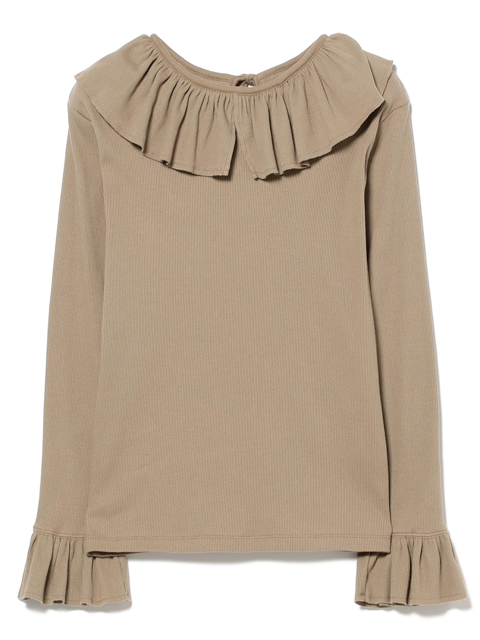 

Beams Boy Women s Long Sleeve Ribbed Ruffle Gathered Tee, Beige, Size 1