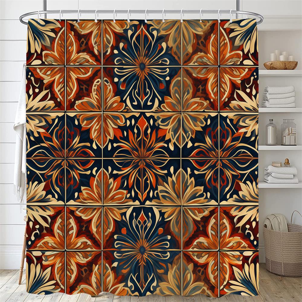 Bunter Bohème-Stil Blumenmuster Duschvorhang Boho Floral Wasserdicht Modern Badezimmer Badewannenvorhang Raumdekor Mit Haken