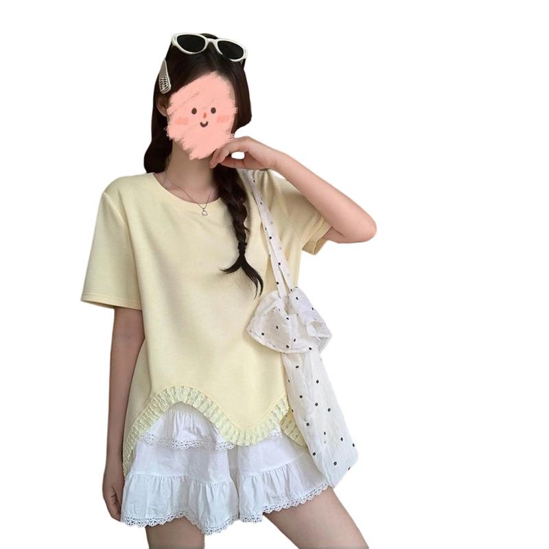 La Chapelle Women s Ruffle Hem Short Sleeve T-Shirt L