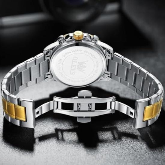 OLEVS Men's Quartz Watch, Stylish Multi-Function Watch with Stainless Steel, Waterproof, Luminous Display, Date Display, Analogue Watch for Men,