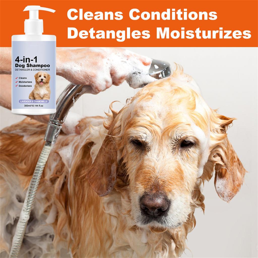 4-in-1 Beruhigendes Hundeshampoo - Reinigt, Pflegt, Glättet, Spendet Feuchtigkeit Mit Lavendel Kamille - Tierfreundliche Formel 300ml