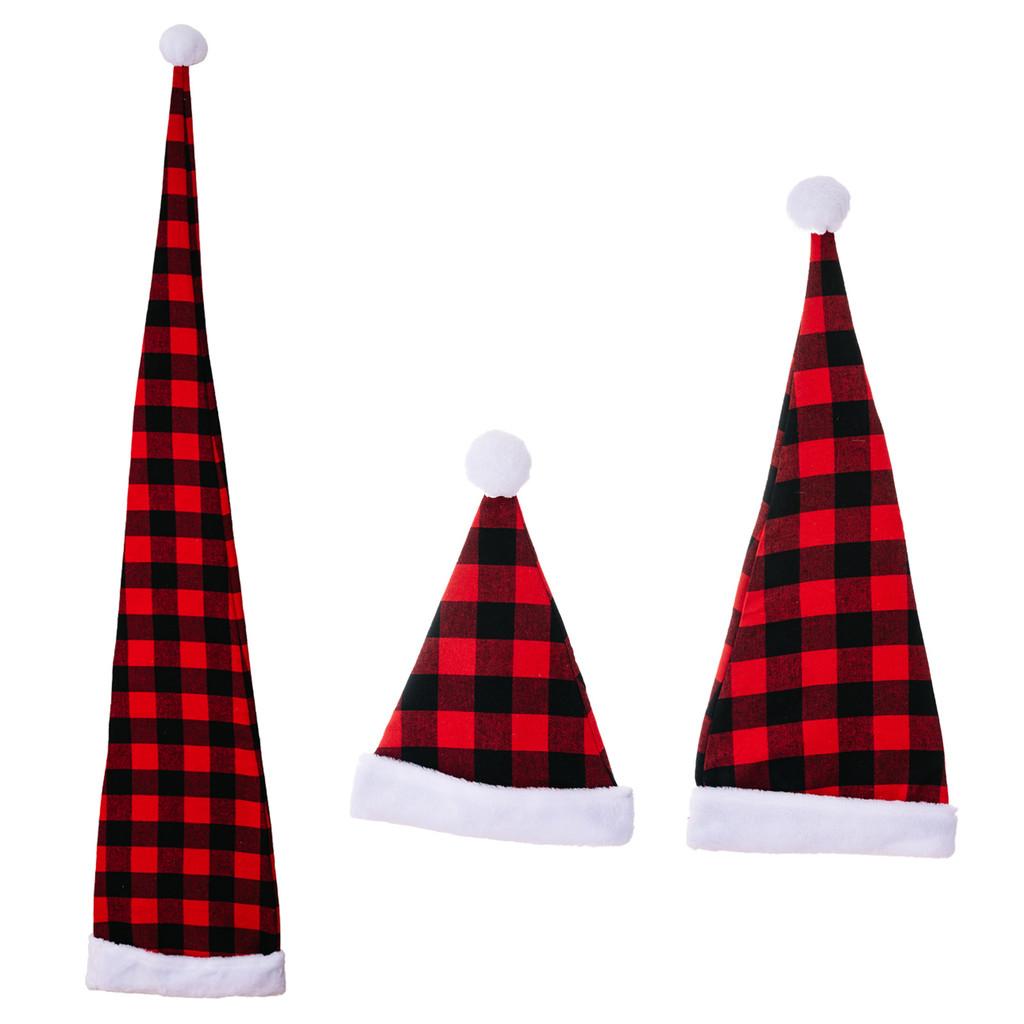 Warm Red Black Check Christmas Hat With Soft Fur Trim For A Modern Celebration Festive