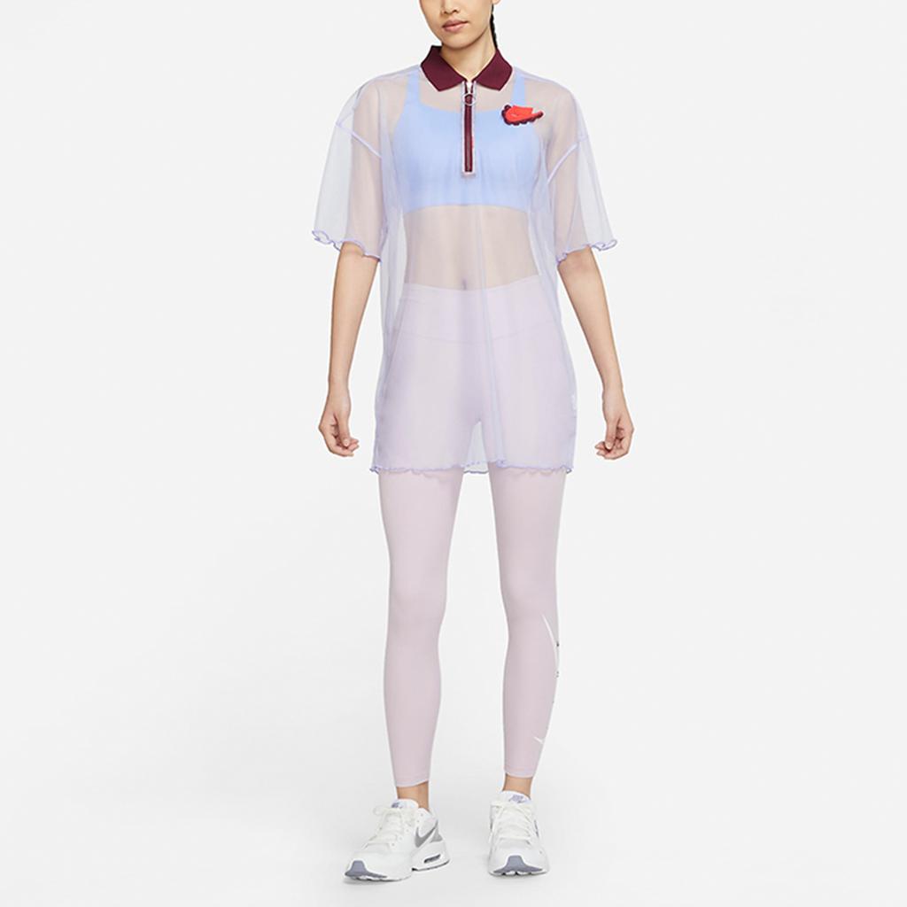 Nike Nsw Polo Dress Sports Casual Mesh Breathable A-Line Short Sleeve Dress Women Dresses Light-Purple DD4526-580