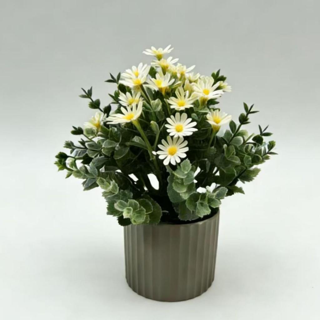 Chamomile Artificial Flower Arrangement for Home & Restaurant Decor - Small Daisy Potted Plant