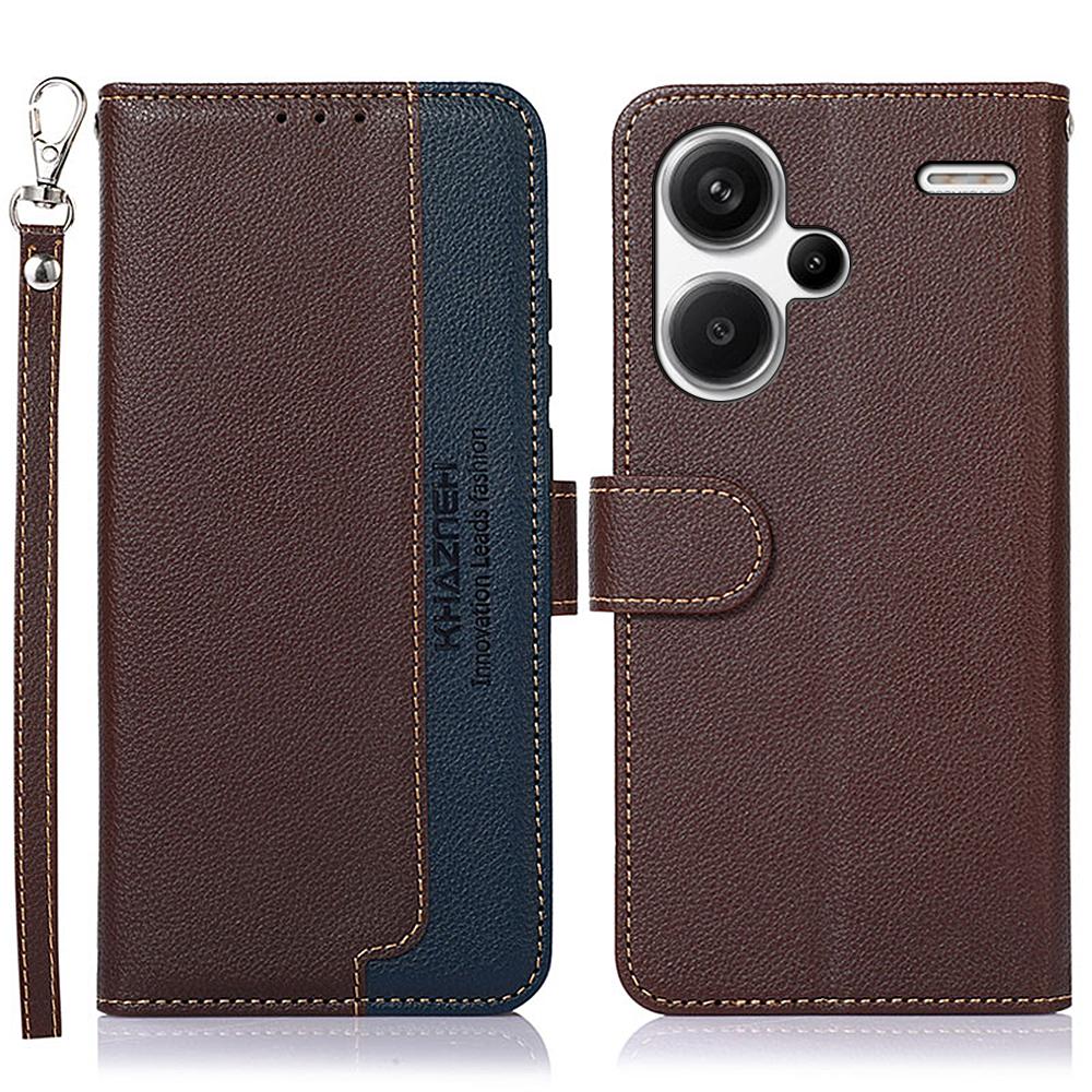 

KHAZNEH For Xiaomi Redmi Note 13 Pro+ 5G RFID Blocking Cell Phone Cases Leather Cover Brown