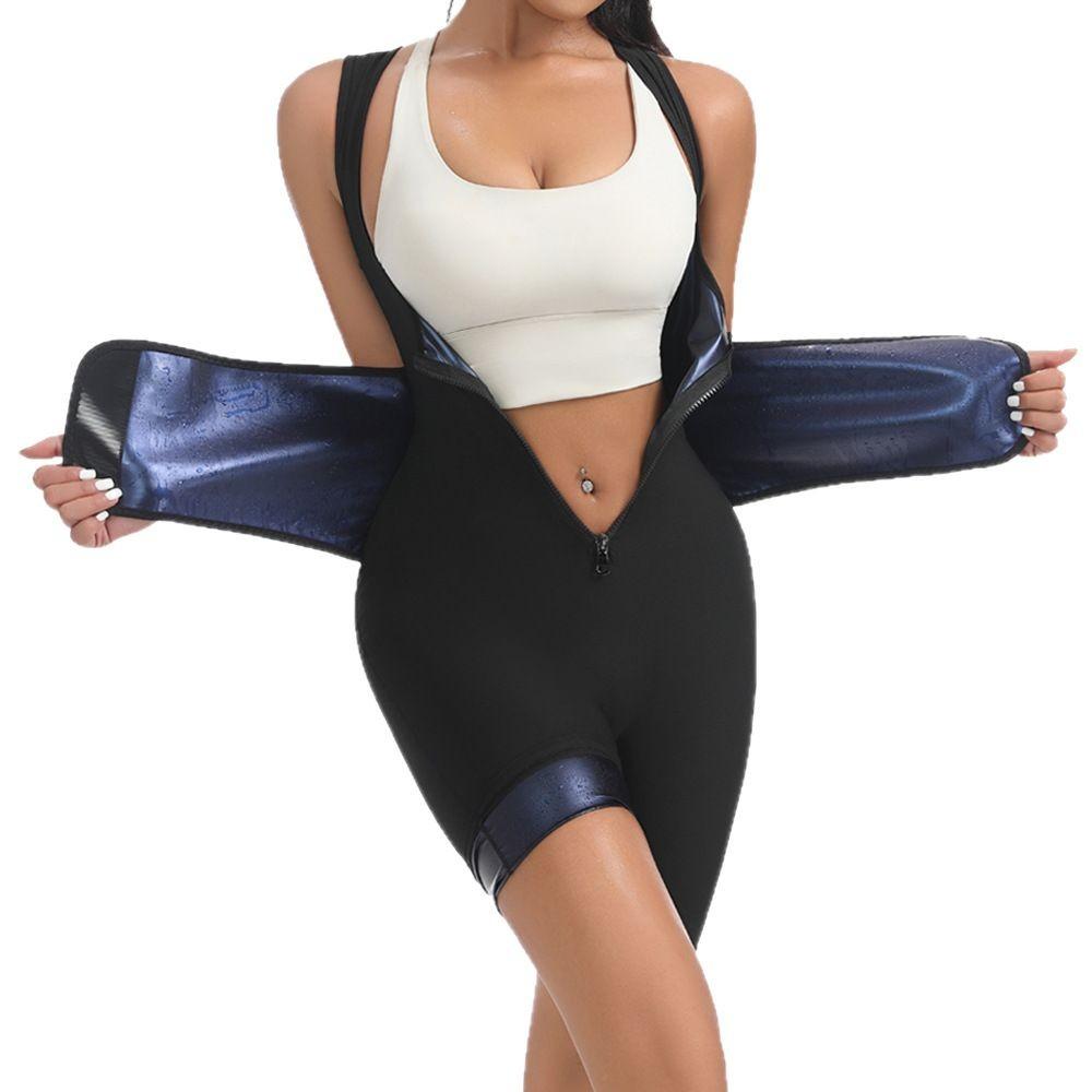 Sleeveless Sauna Suit with Waist Trainer Belt Women Heat Trapping Polymer Bodysuit Tummy Control Sweat Romper Shorts Jumpsuit
