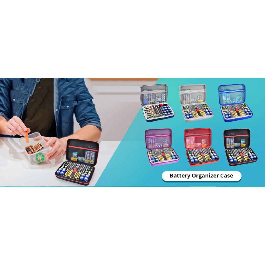 Battery Organizer Case With Tester Holds 150+ AA AAA 9V C D Lithium Button Batteries Hard Shell For Home Garage Batteries