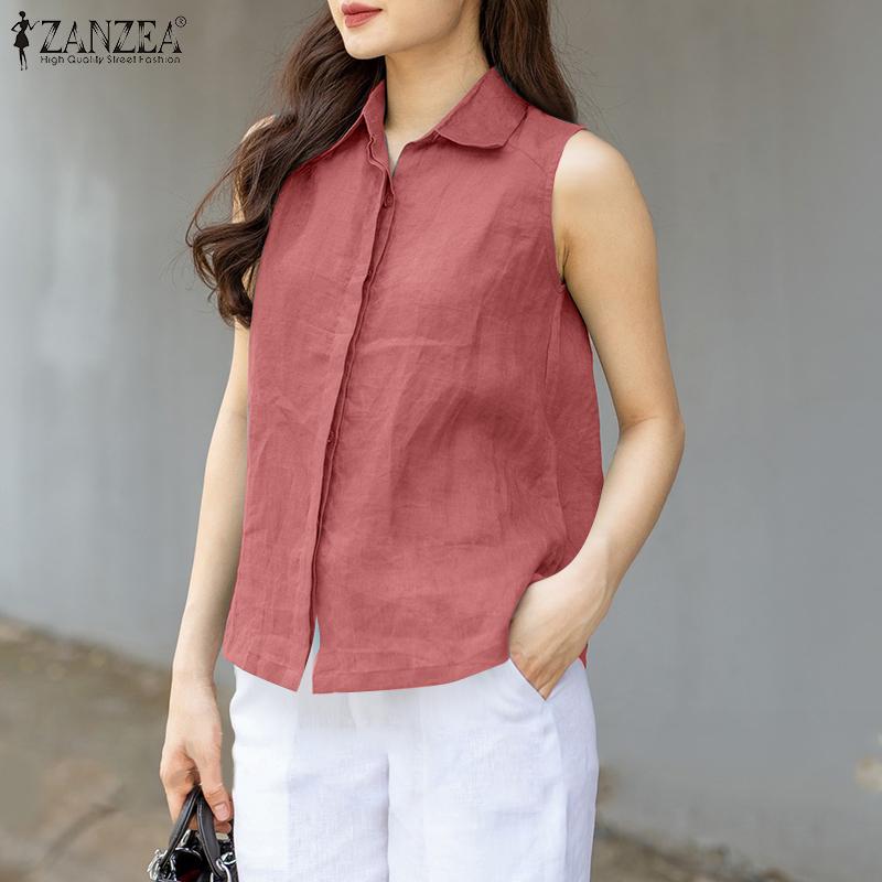 ZANZEA Women Classic Collar Summer Casual Sleeveless Vest Tops