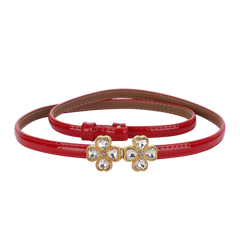 Mei Rhinestone-embellished adjustable women's genuine leather belt - slim cowhide waist belt