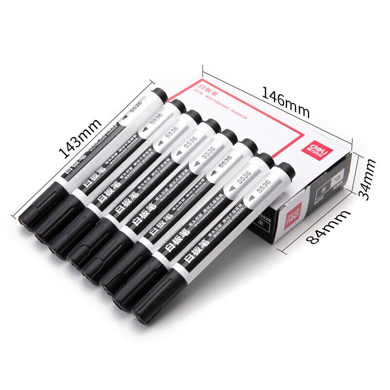 Deli S536 Erasable Whiteboard Markers (8-Pack, Black)