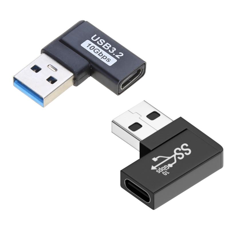 USB 3.0 Male to Type C Female 90 Degree Right Angle Extension Adapter USB C Upward Downward Connector 10Gbps for Laptop