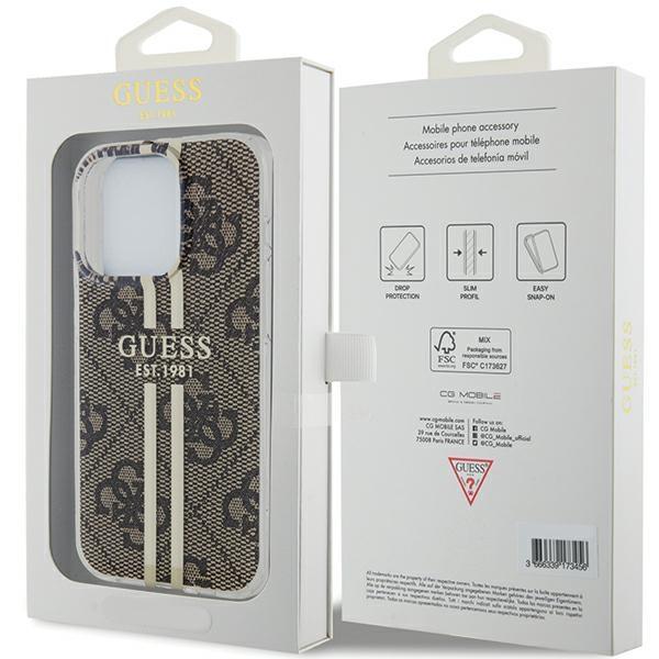 Guess Guhcp15Lh4Psegw Iphone 15 Pro 6.1 Brązowy/Brown Hardcase Iml 4G Gold Stripe