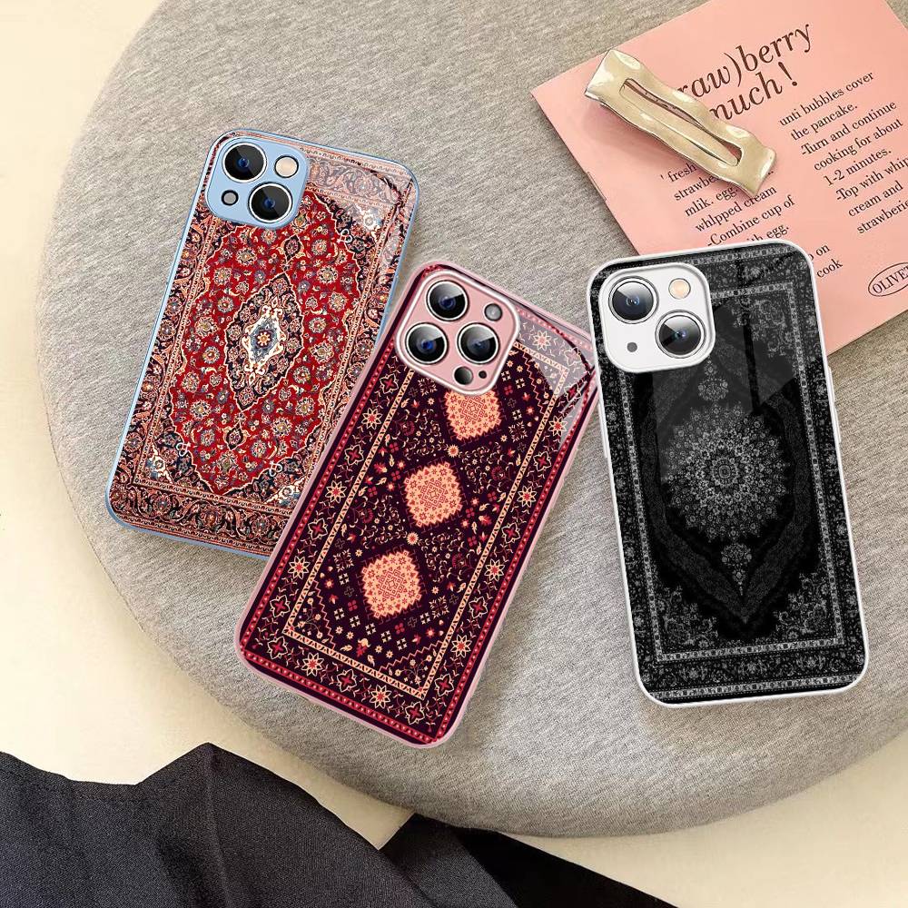 Persian Carpet Floral Pattern Tempered Glass For Iphone 14 13 12 11 Pro Mini XS MAX 14Plus X XS XR Fundas