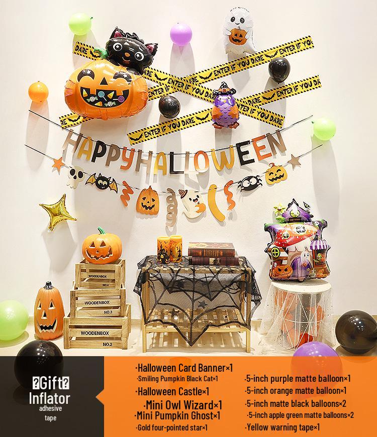 Halloween Theme Balloons and Pumpkin Lanterns for Indoor Decoration and Wall Scene Layout