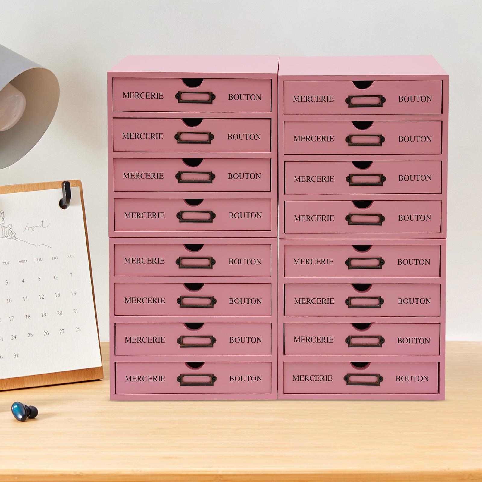 

4 шт. 4 коробки 16 ящиков Коробка для хранения файлов, Розовая деревянная прямоугольная коробка для хранения Настольная 25*17,5*25 см для гостиных, спален розовый