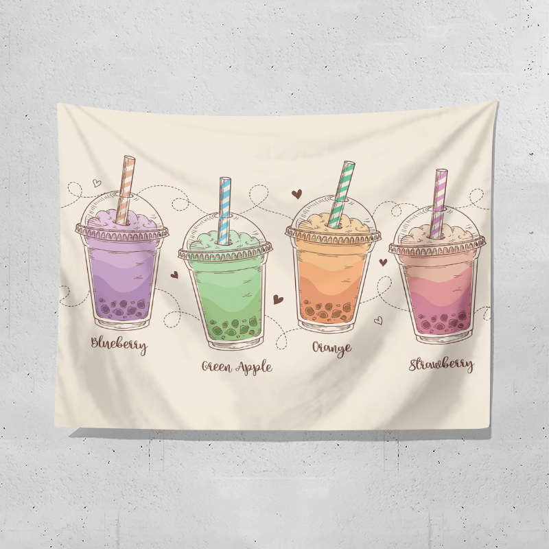 

Ins Style Milk Tea Printing Tapestry Multifunctional Bedroom Stall Cart Background Decor Sanding Wall Hanging Covering Cloth 74x94cm(29x37in)