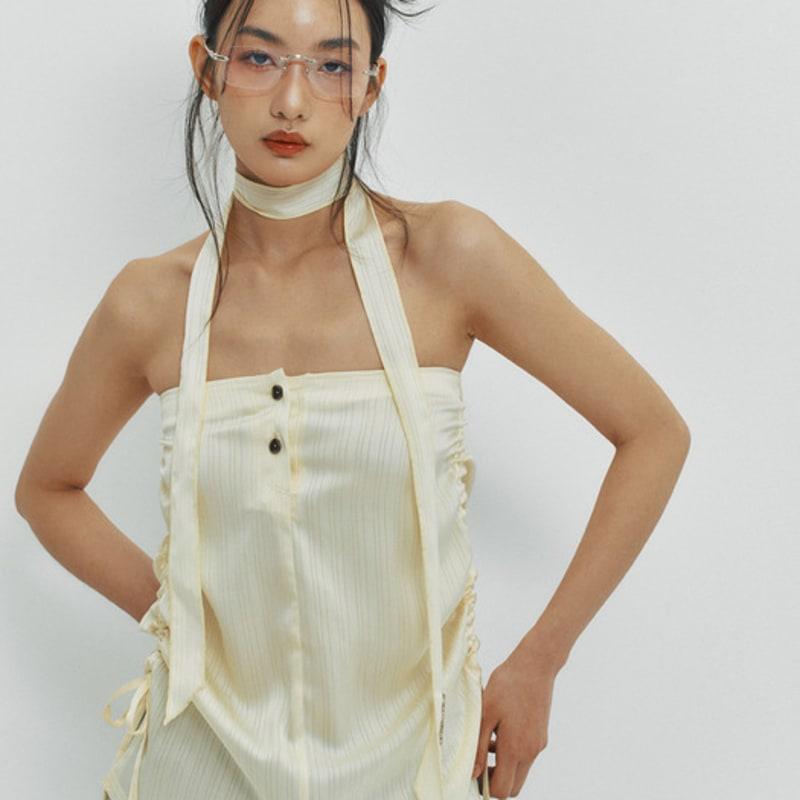 MEENDERI SATIN LOGO SCARF - LEMON