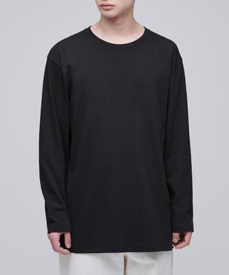 Layered Crew Neck Long Sleeve T-Shirt_Regular Length [Black]