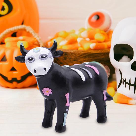 Halloween Elephant Cow Figurine Hand-painted Animal Resin Statue Sculpture Home Office Desktop Bookshelf Decoration Holiday Party Ornament