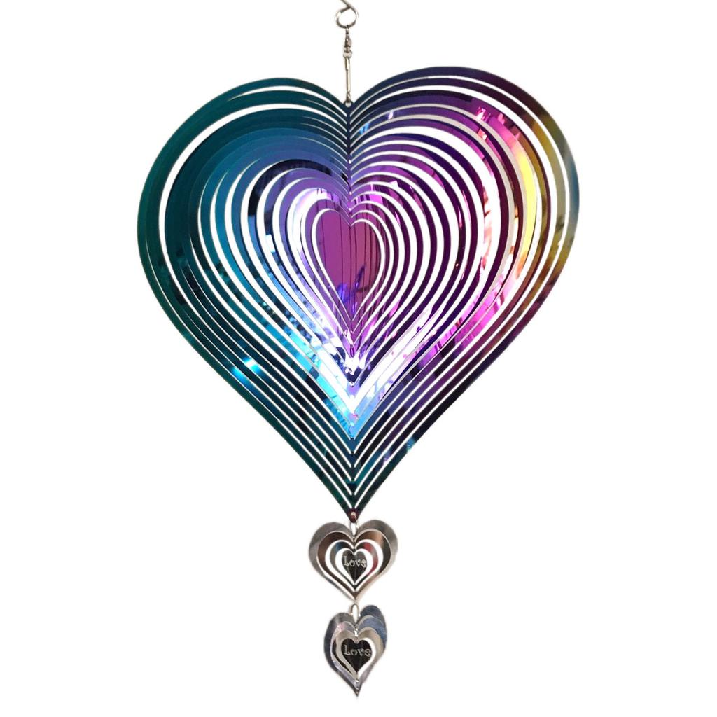 1Pc Hanging Heart Wind Spinner Stainless Steel 3D Heart Wind Catchers with Hook Rotatable Wind Chime for Home Garden Decoration