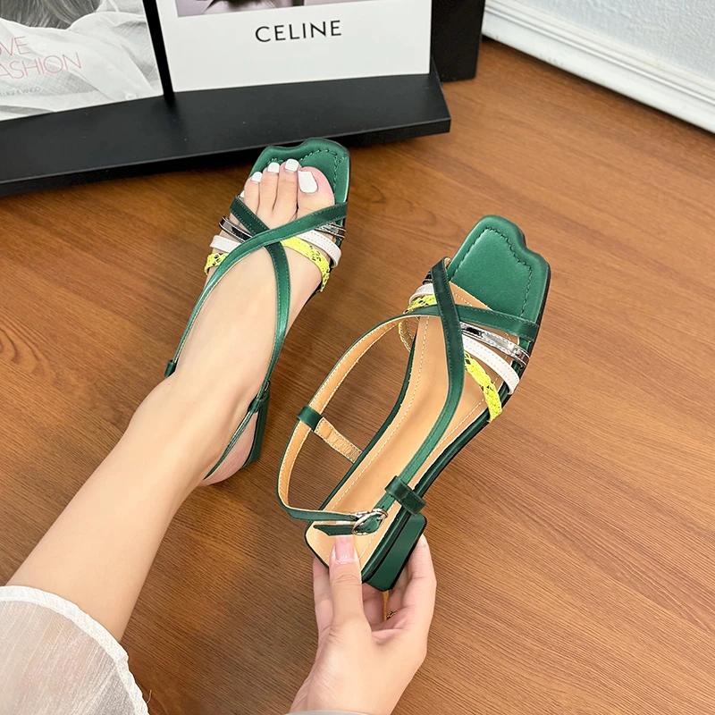 Fashion High Heels Women Sandals Dress Elegant Shoes Cozy Chunky Pumps Retro Heeled Shoes Woman 2025 Summer Dress New Sandalias De Mujer