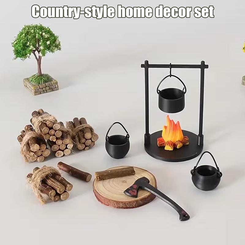 Miniature Campfire And Teapot, Modern Fantasy-Themed Miniature Sculpture Decorations, Home And Kitchen Diy Craft Accessories