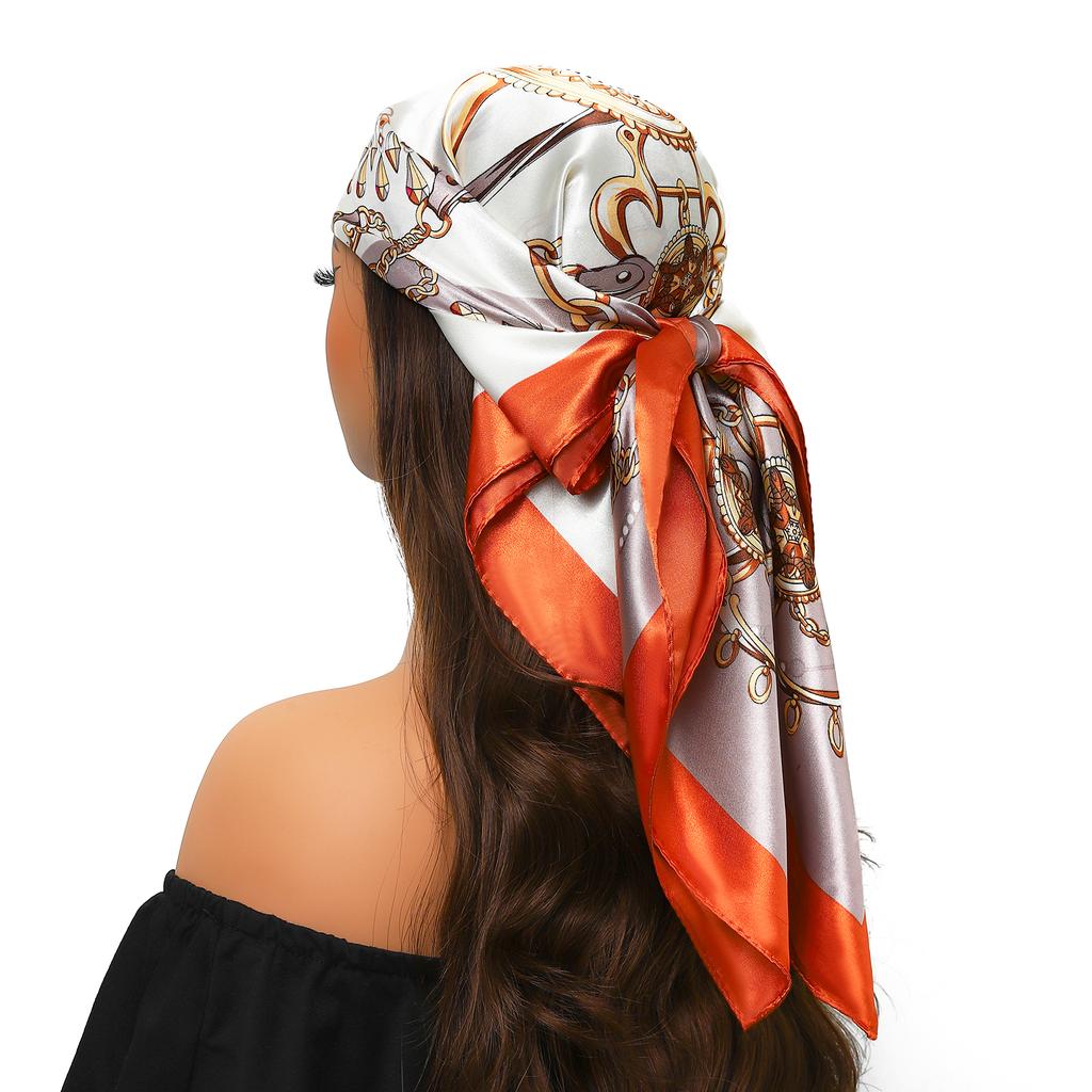 90*90cm Silk Scarf Scarftop Headwraps For Woman Fashion Four Seasons Hair Accessories Hijab Foulard Bandana Femme Headscarf
