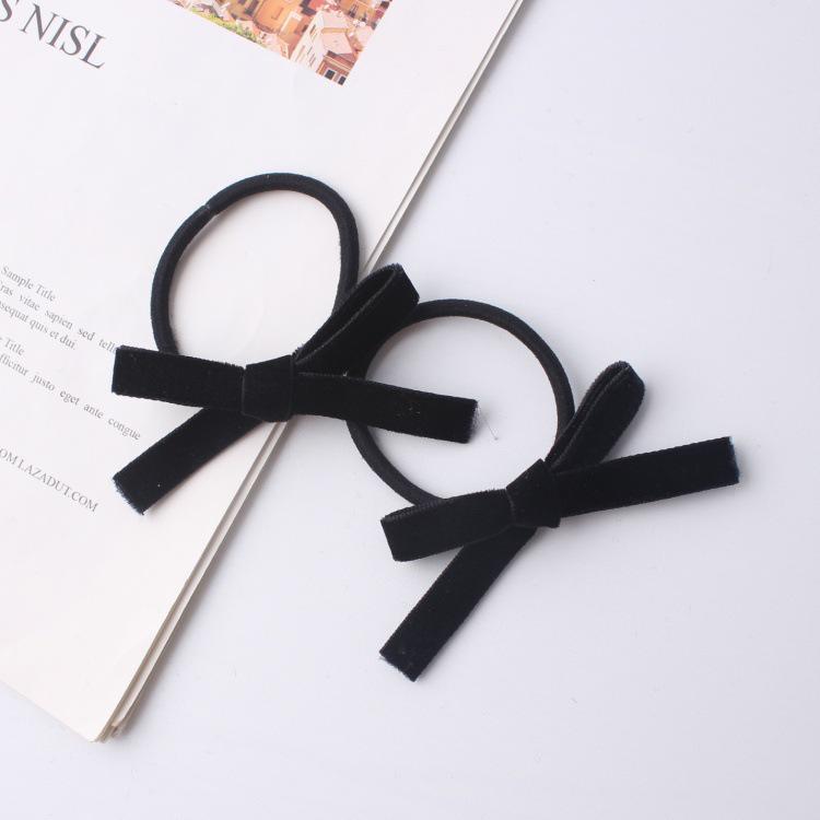 Black Velvet Bow Hair Tie Rubber Band for Women – Double Side Clip Hair Accessory