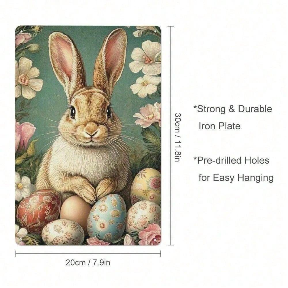 Rustic Farmhouse Easter Bunny Metal Sign Vintage Spring Wall Art Cute Hanging Ornament Indoor Home Decor